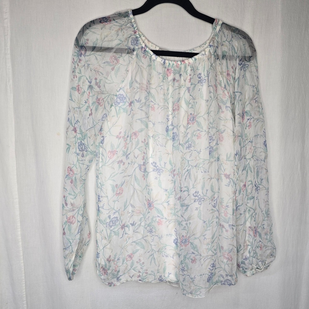 Viola Borghi Floral Sheer Blouse Women Large White Pastel Made in Italy Romantic